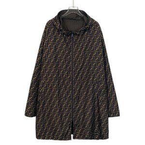 Fendi Reversible Hooded Jacket With Zucca Print & Stripes